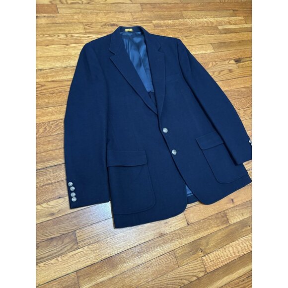 Vintage Haggar Imperial Blazer Jacket Mens 44L Navy Blue 100% Wool Sport Coat - Picture 3 of 6